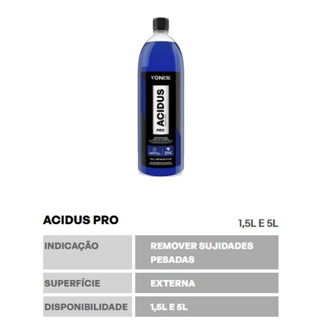 Acidus Pro 1,5L - Limpador Ácido de Alta Performance Concentrado Vonixx ...