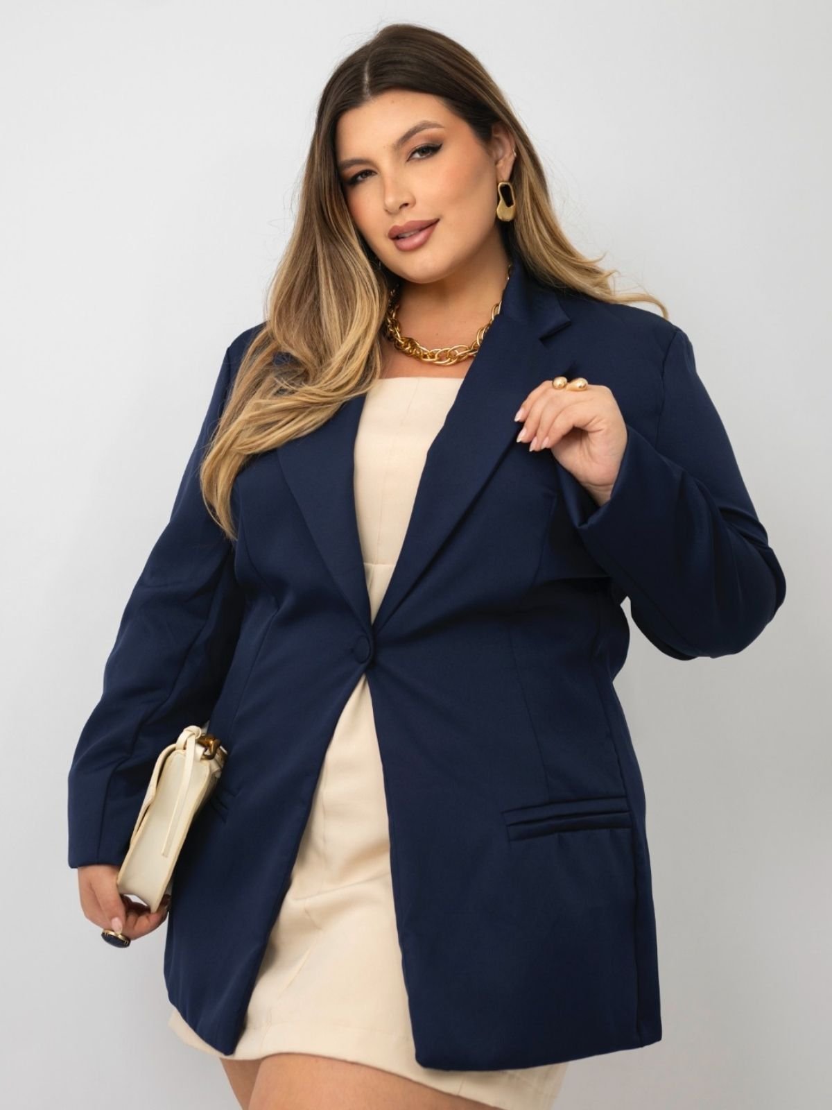 Blazer de Alfaiataria Plus Size | Woman Village Fashion