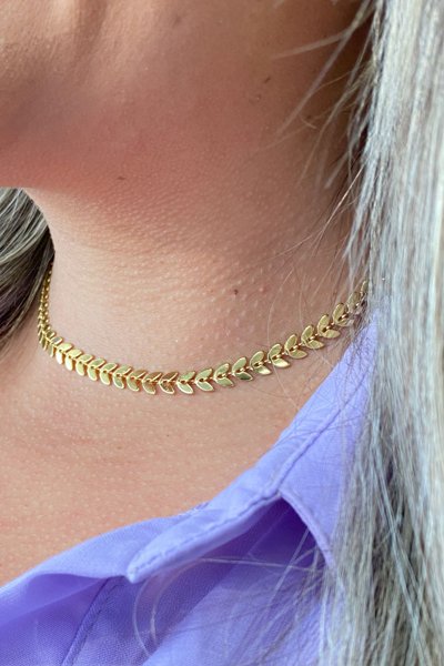 Colar Feminino Folha Com Extensor Banhado A Ouro 18k | Invictus Joias