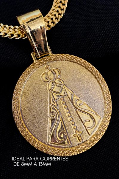 Pingente Nossa Senhora Baixo Relevo Medalha- 4x4cm- 9,6g- Banhada A Ouro 18k - G