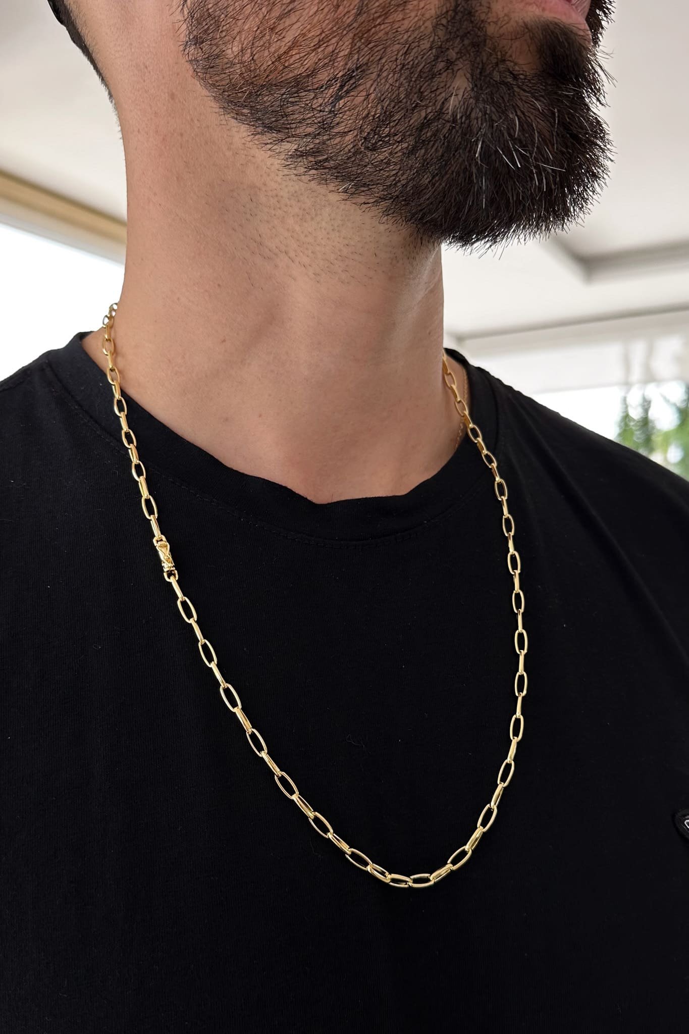 Corrente Meia Cana 4mm Fecho Bomba 17,2g Banhada A Ouro 18k