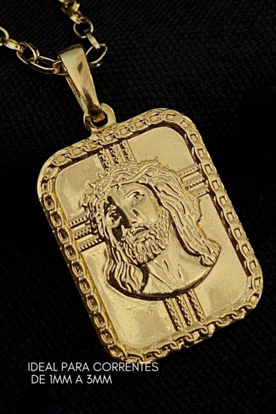 Pingente Face de Cristo Plaquinha - 1x1,4cm - 2,1g - Banhado A Ouro 18k