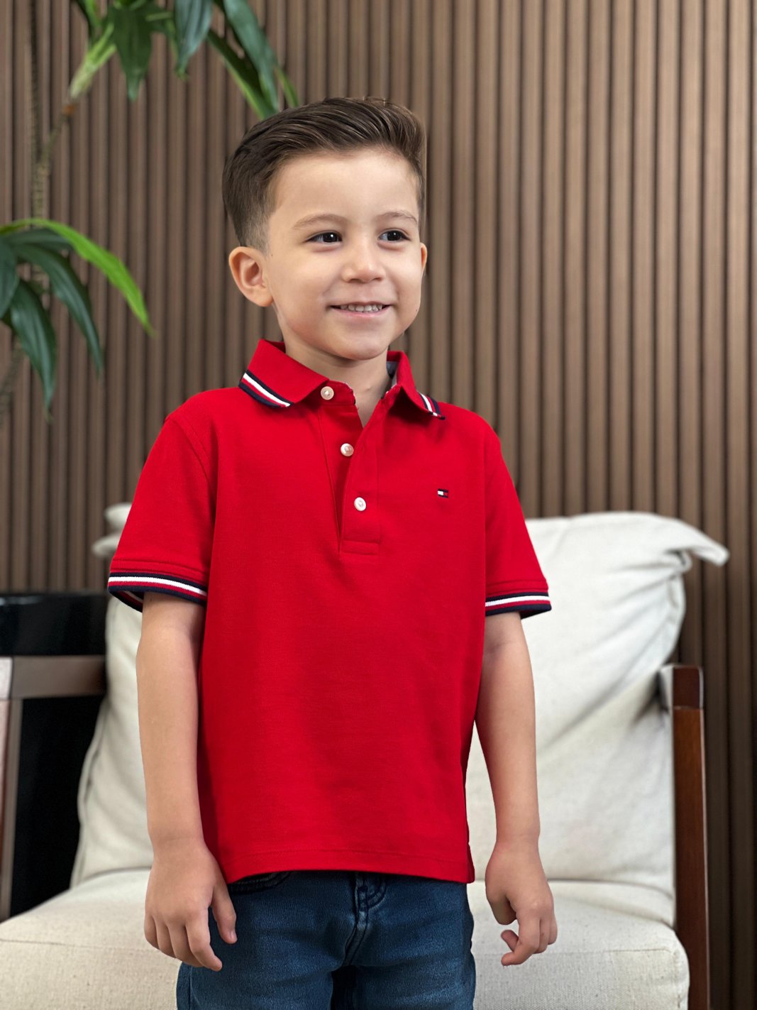 Polo Infantil Tommy Hilfiger C/ Friso Vermelha Henri Store
