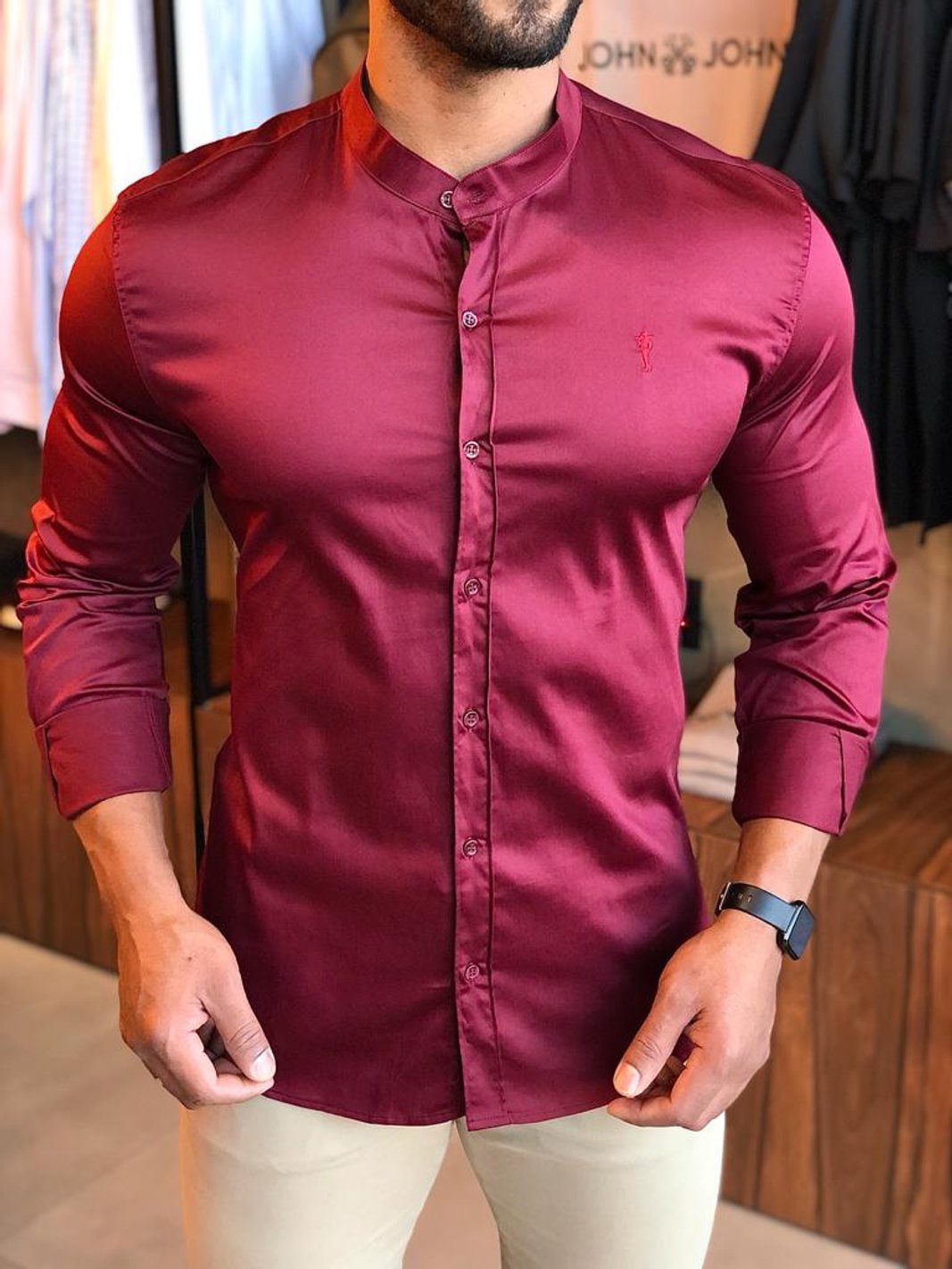 Hot camisa social slim fit vinho Outlet Online Black Friday