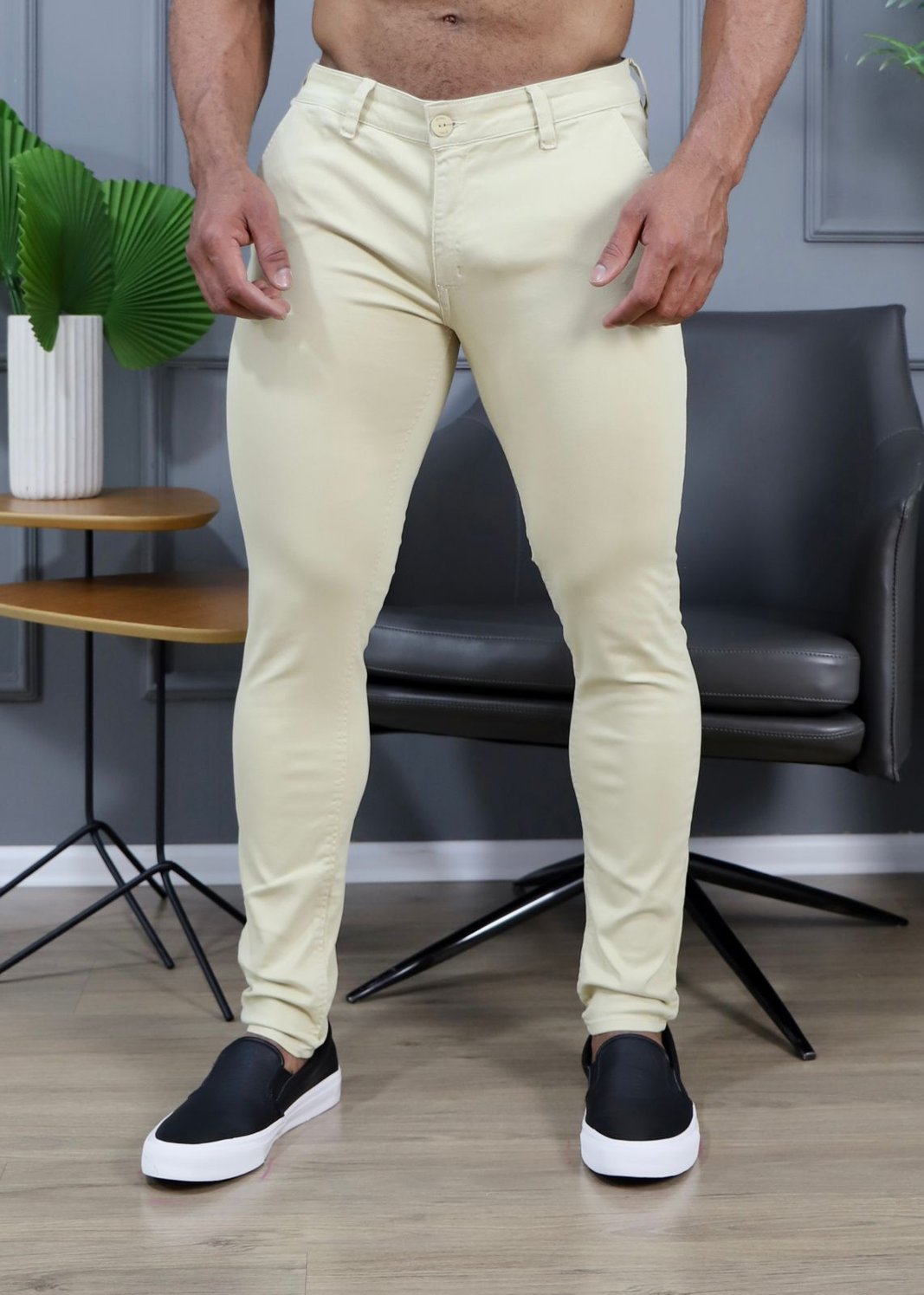 Calça fashion bege skinny