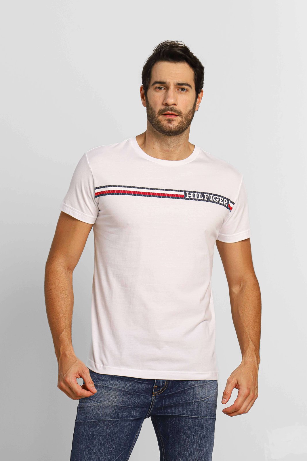 Camiseta Tommy Hilfiger Monotype Chest Stripe Branco