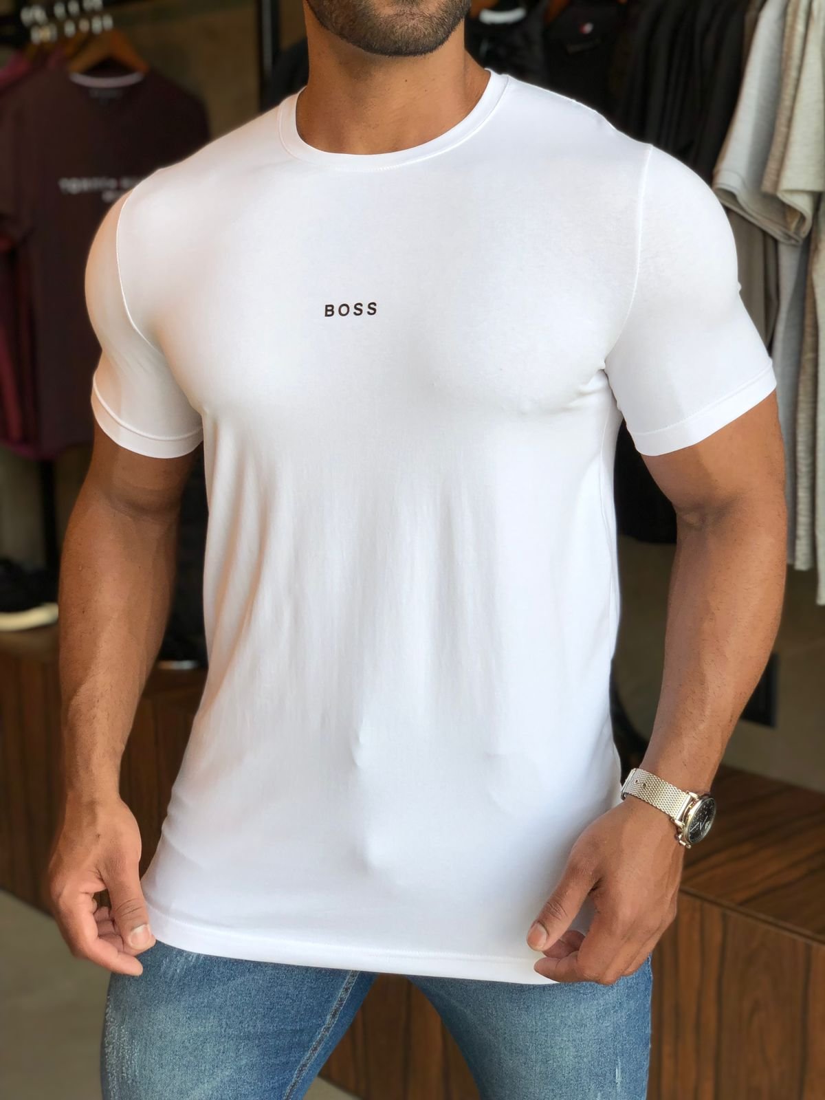 Camiseta Hugo Boss Branco C/ Logo Boss Preto Central Henri Store