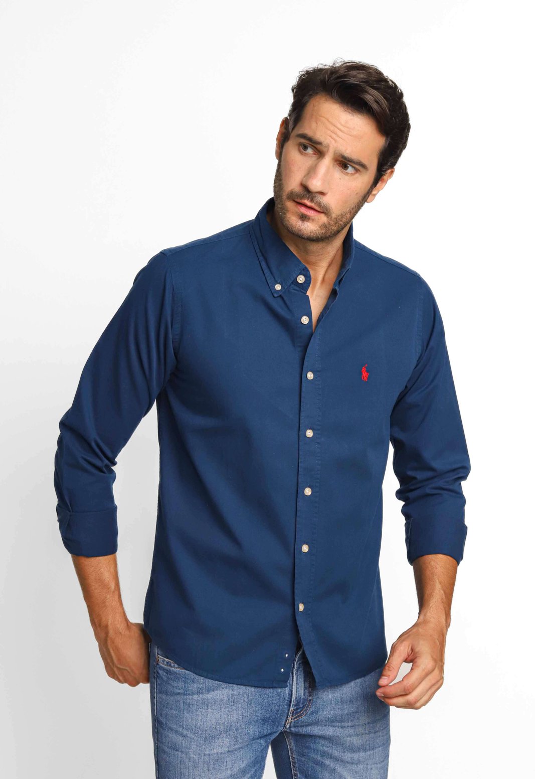 Camisa Ralph Lauren Oxford Ml Azul Marinho Poney Vermelho Henri