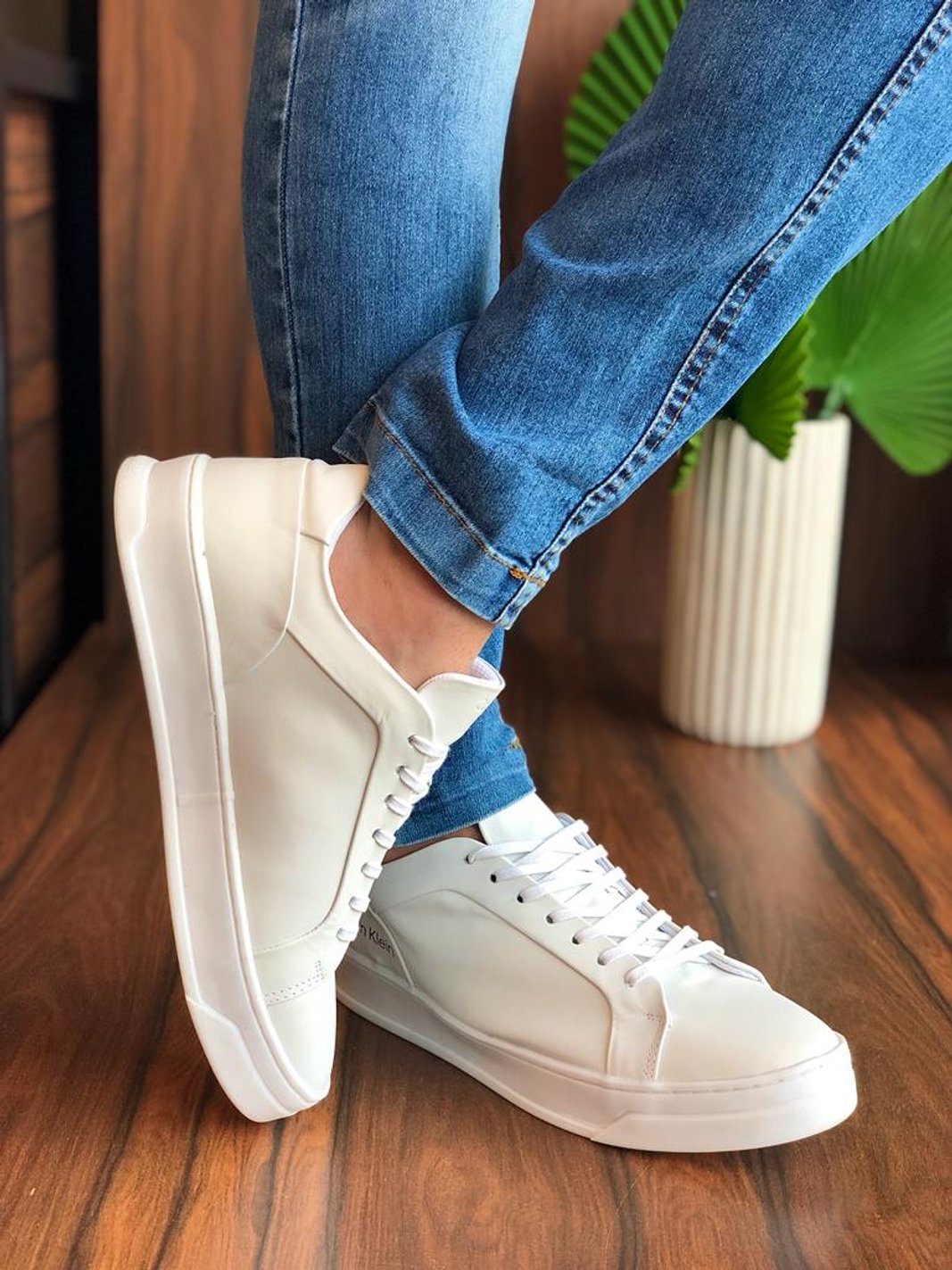 Tênis Preto Sapatênis Couro Calvin Klein Recortes Preto Tênis