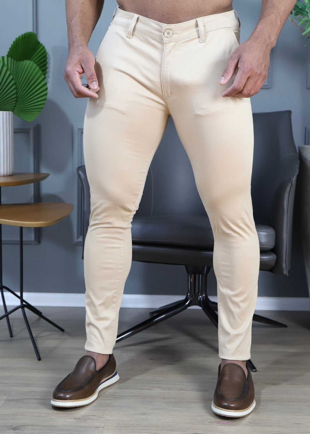 Calça social creme masculina fashion