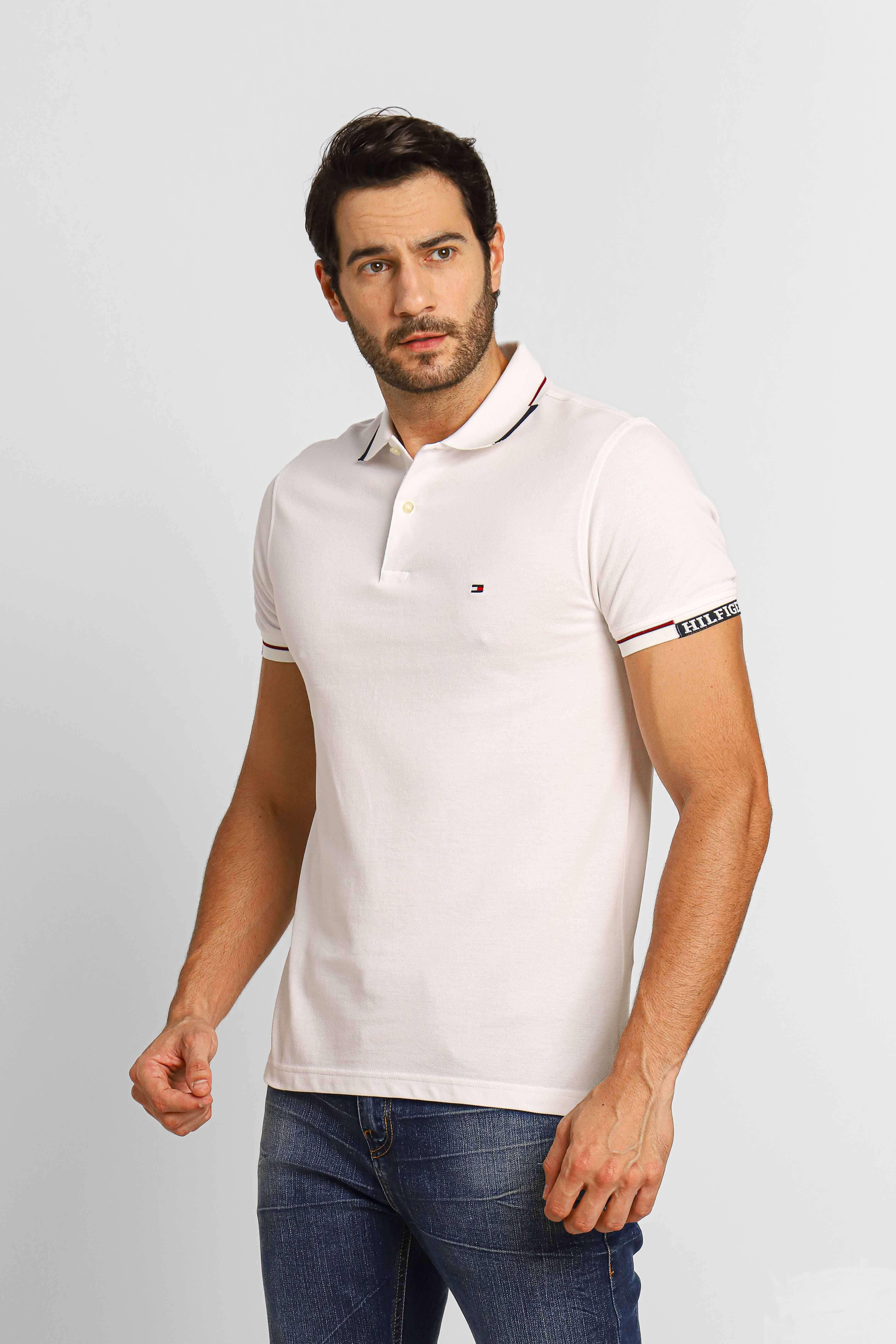 Polo Tommy Hilfiger Slim Fit Cuff Branco