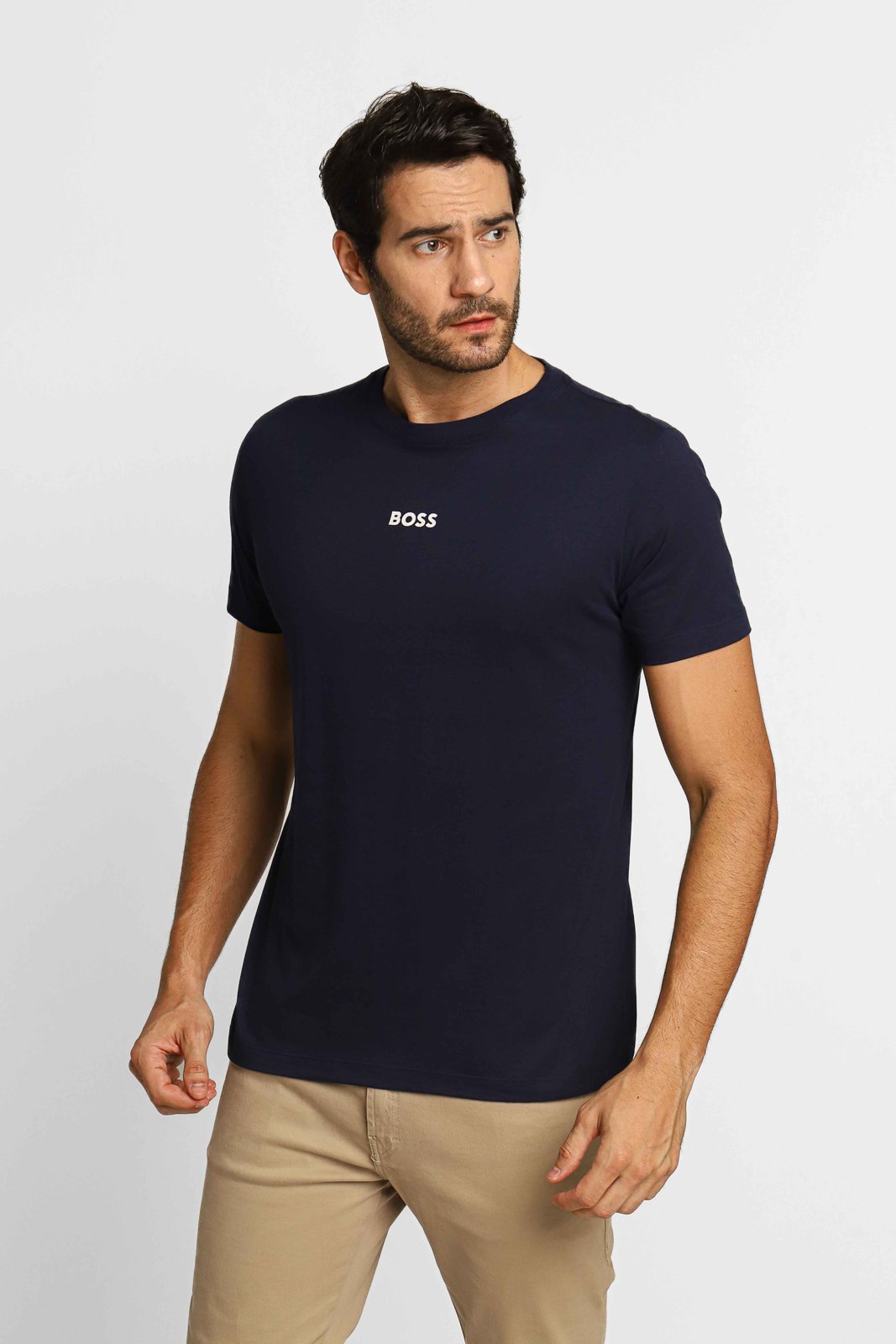 Camiseta Hugo Boss Slim Fit Logo Central Marinho