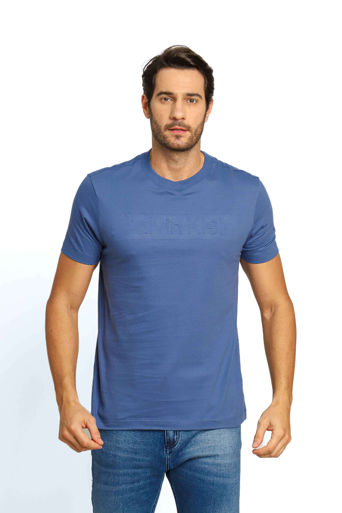 Camiseta Calvin Klein Jeans Gola V Azul - Compre Agora