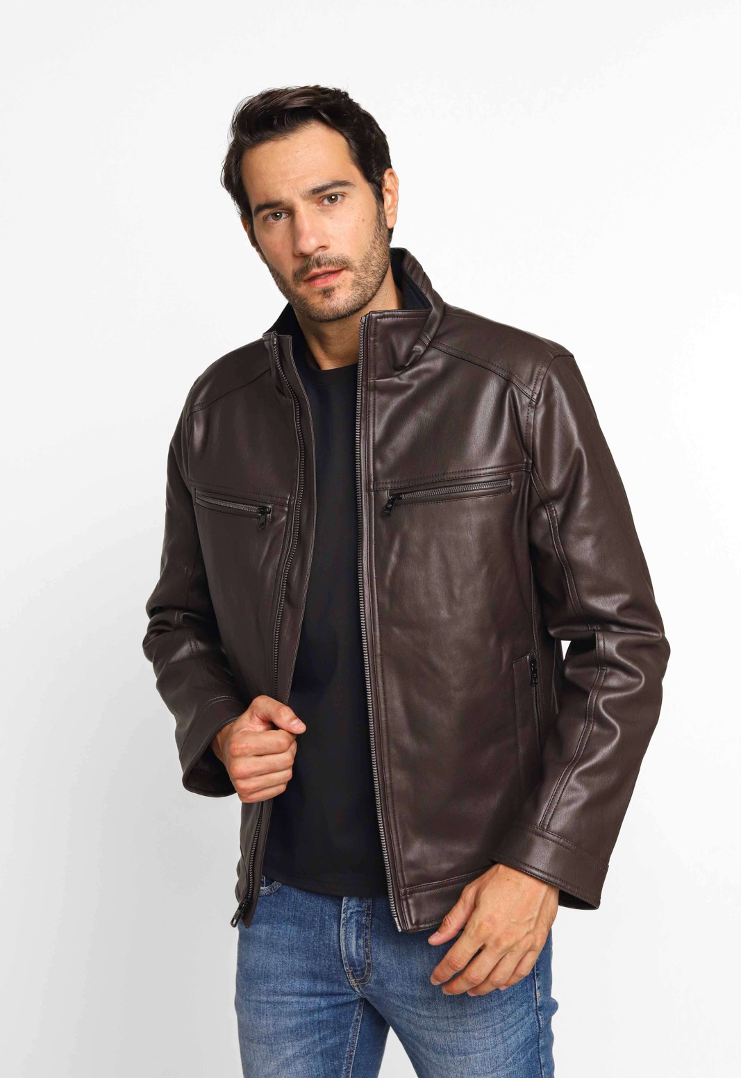 Couro Ecológico Jaquetas De Couro Marrom Masculina Couro Legítimo