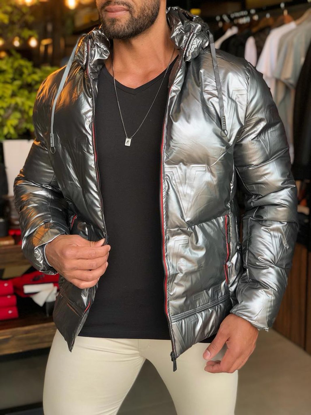 Jaqueta Victory Eagle Nylon Puffer Prata Platinado Vtn226012