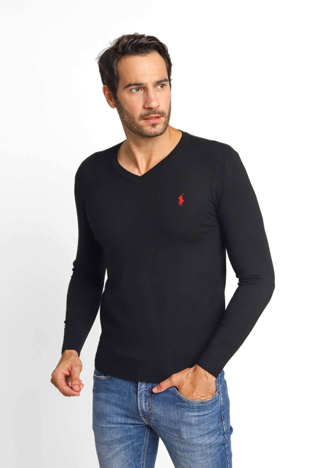 Sueter masculino gola fashion v preto