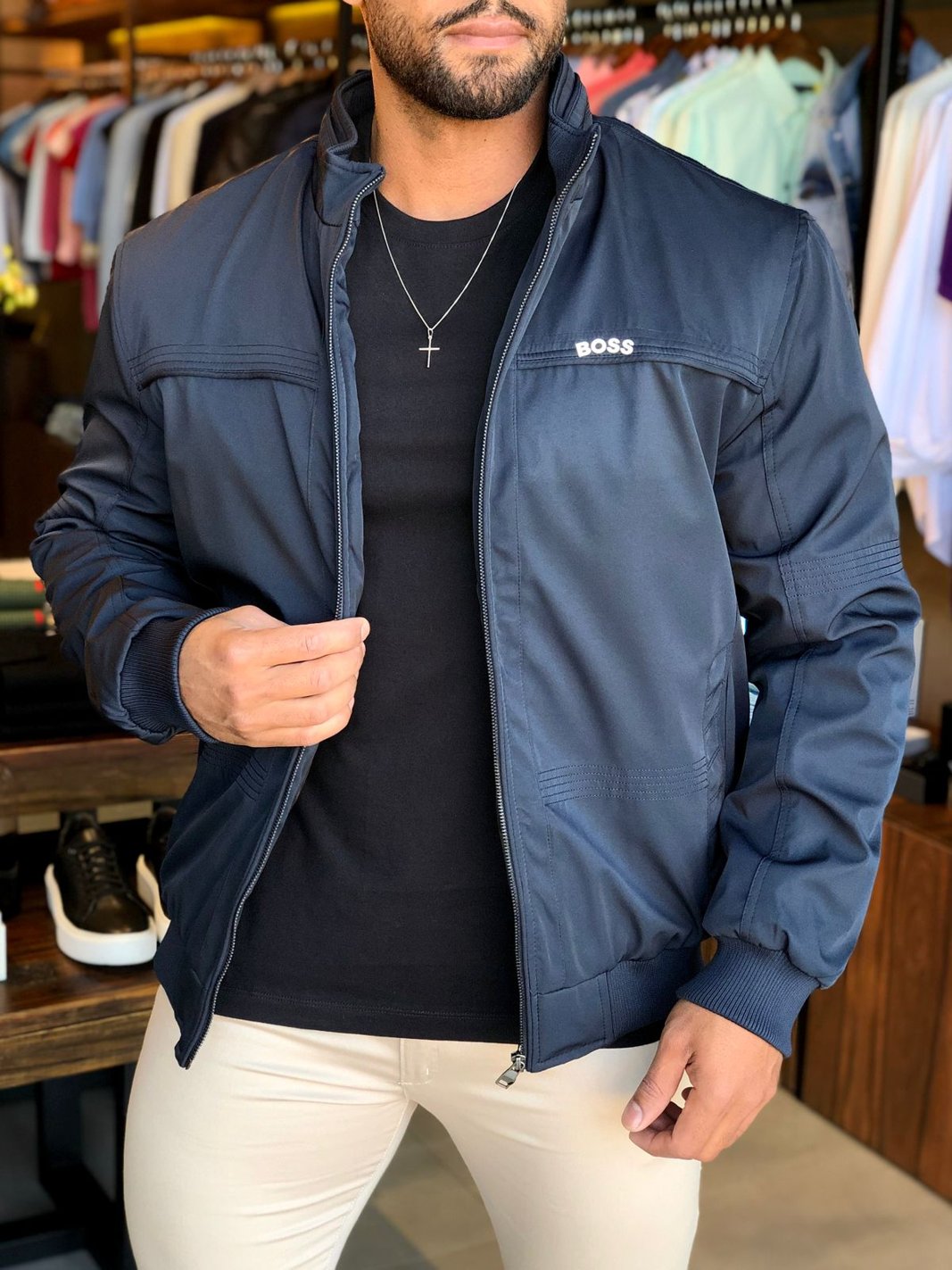 Jaqueta Hugo Boss Logo Peito Marinho Henri Store Loja Oficial