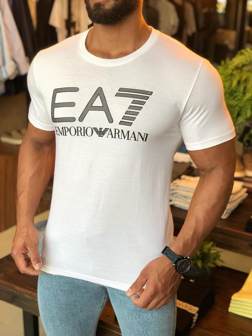 Camiseta Emporio Armani Branco Cotton Logo Ea7 Preto Henri Store