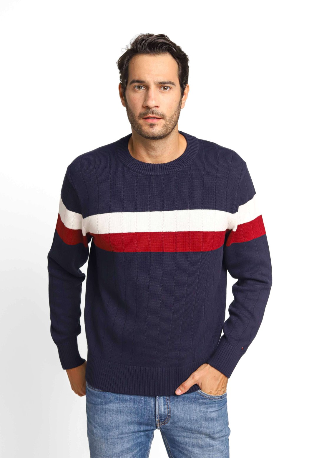 Suéter Tommy Hilfiger Colourblock Structur Marinho
