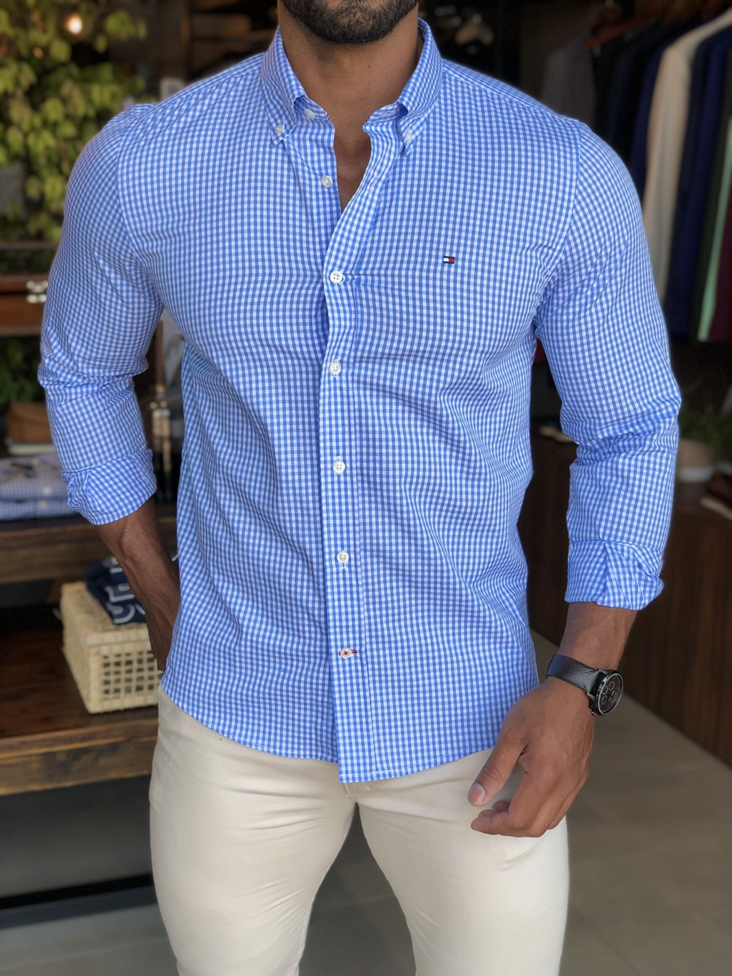 Camisa Tommy Hilfiger Ml Regular Fit Xadrez Azul Capri Henri Store