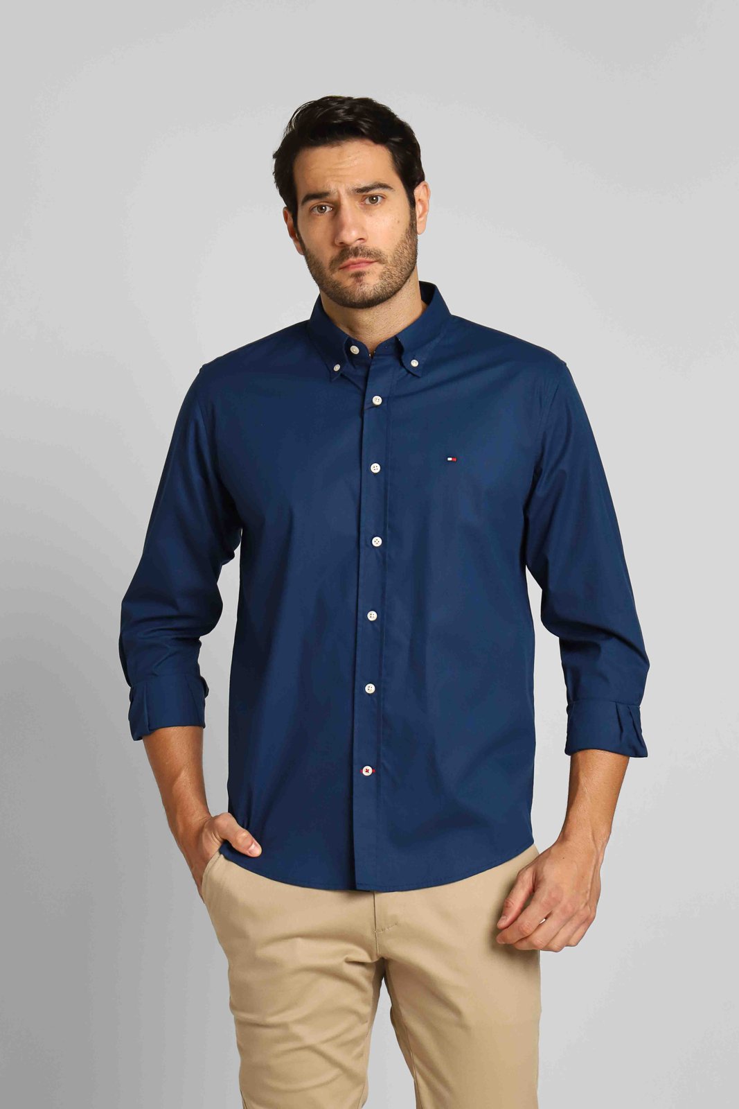 Camisa Tommy Hilfiger Azul Marinho Ml Regular Fit Henri Store