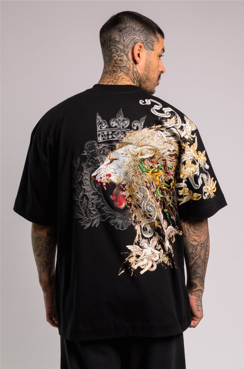 Camiseta Oversized Boss Life Golden Roar Frente e Costas | Boss Life