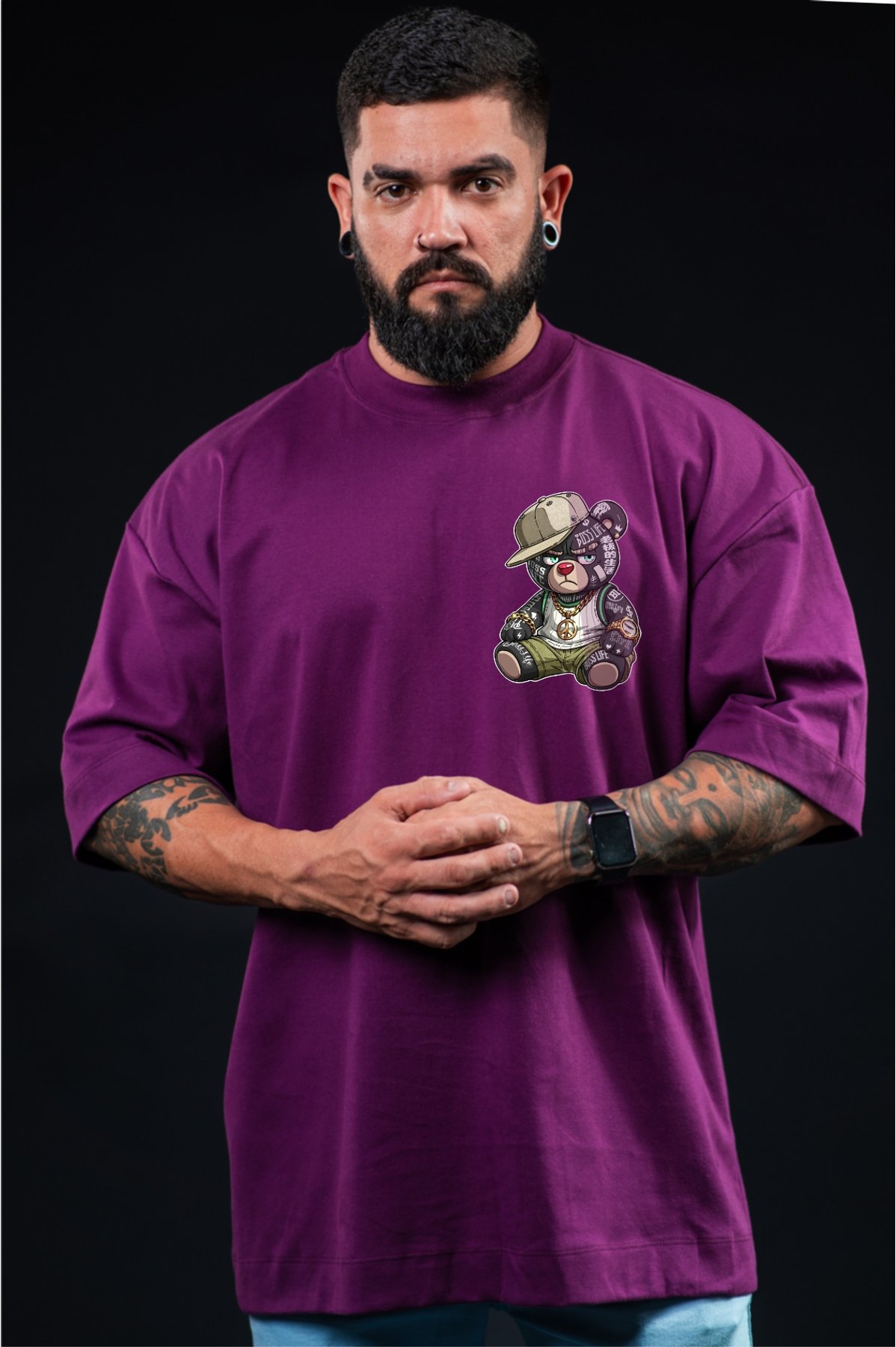 Camiseta Oversized Boss Life Rap Bear Frente e Costas | Boss Life