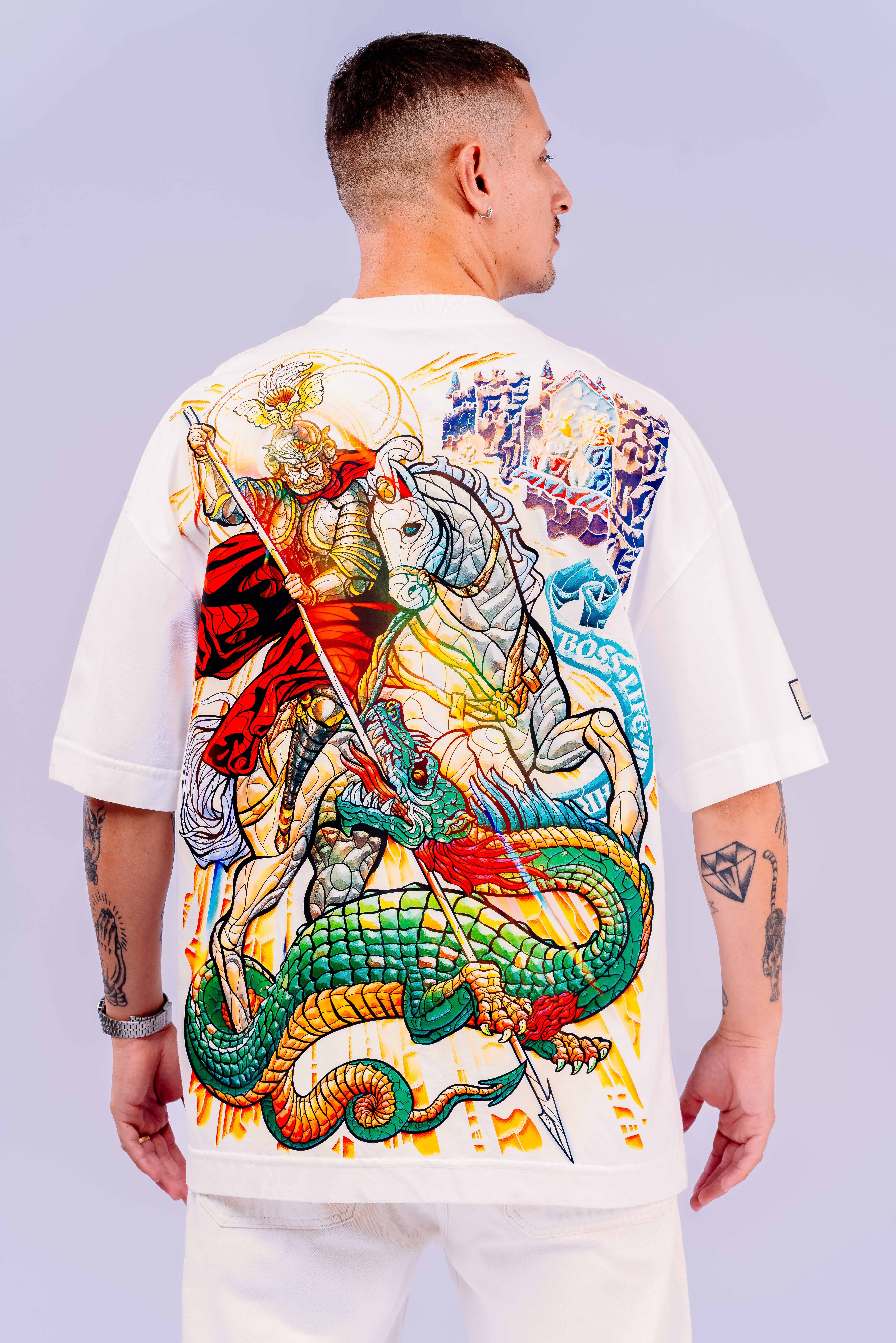 Camiseta Oversized São Jorge Bl Faith Frente e Costas | Boss Life