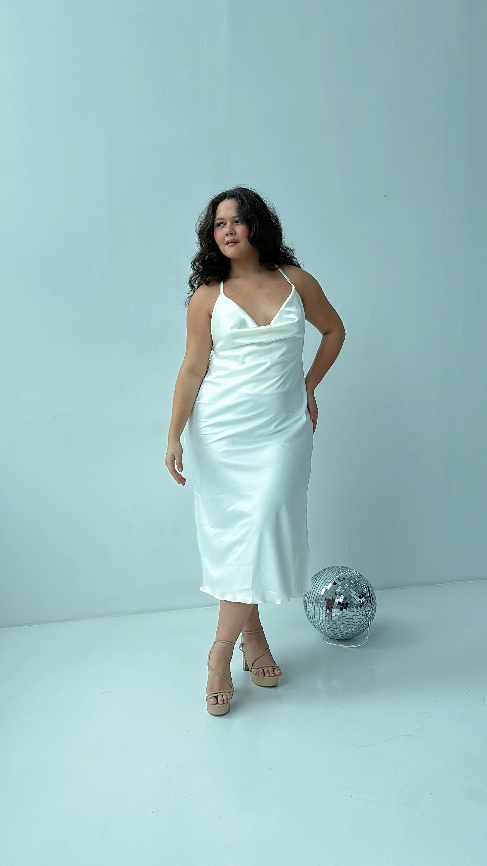 Vestido Midi New York Off White Crepe Acetinado Violeta Loja