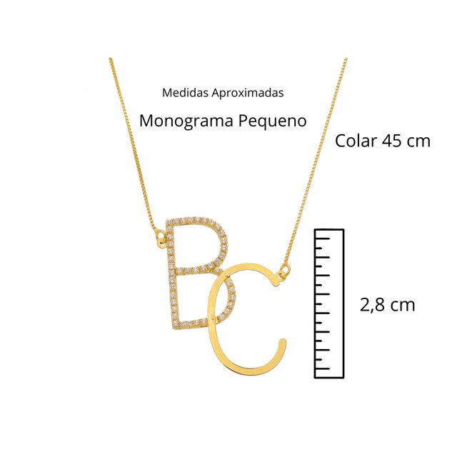 Colar Monograma Pequeno banhado à Ouro 18 k e cravejado de Zircônias ( colar de letra - colar de iniciais ) 