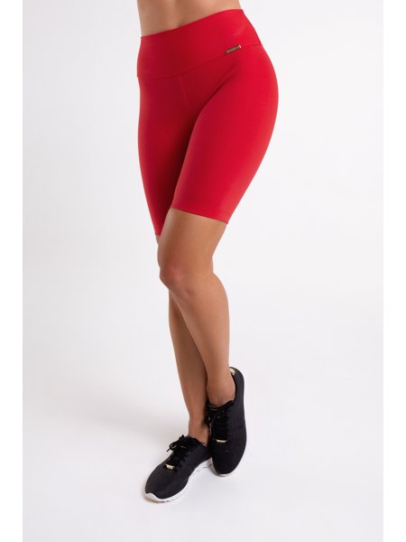 Bermuda Fitness Feminina Vermelha com Bolso de Zíper Dourado