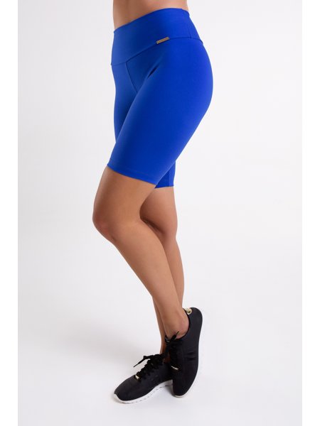 Bermuda Fitness Feminina Azul Bic com Bolso de Zíper Dourado