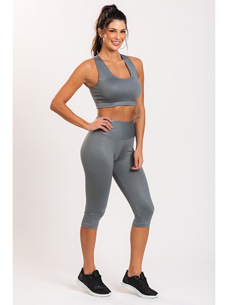 Corsário Fitness Feminina Cinza Claro Poliéster – Monnieri