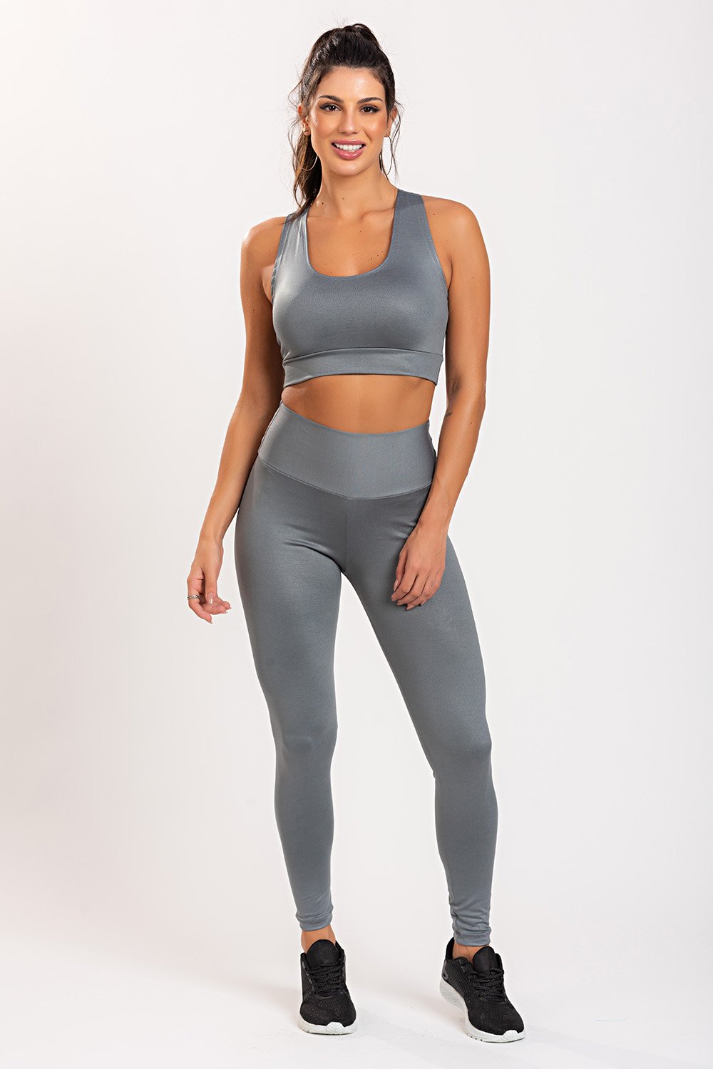 Legging Academia Feminina Cinza Claro Poliéster – Monnieri