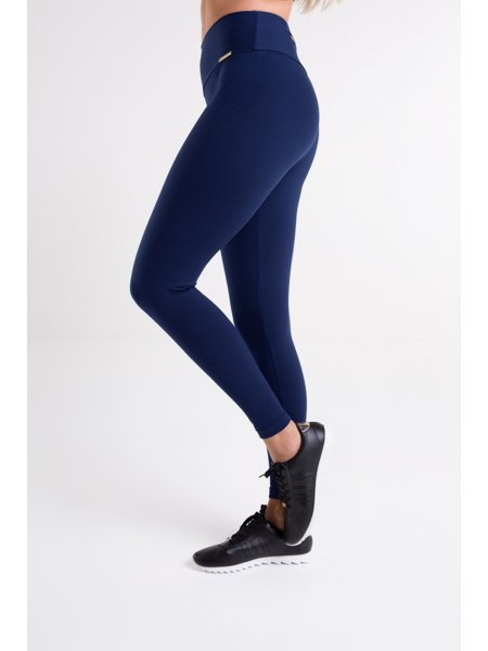 Calça Legging Azul Marinho com Bolso de Zíper Dourado