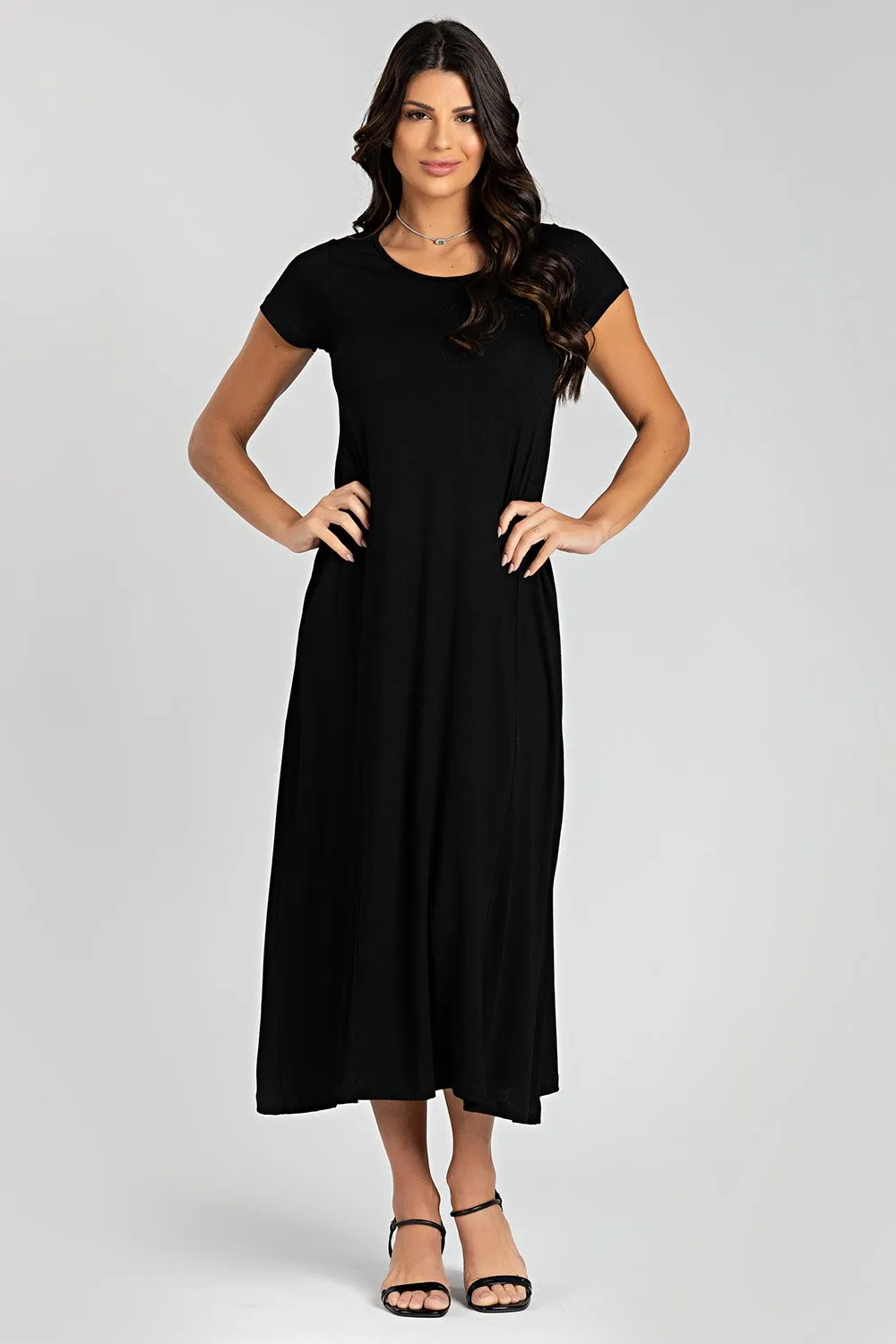 Vestido Longo Com Manga Preto Monnieri Fit Wear - Main Image