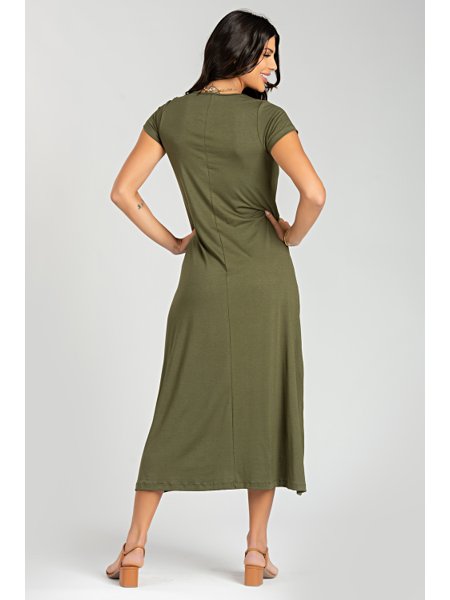 Vestido Longo Com Manga Verde Militar Monnieri Fit Wear