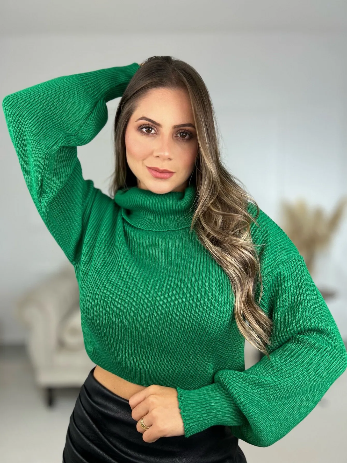 Gola Alta Blusa Manga Longa Feminina Para Festa Blusa Tricot