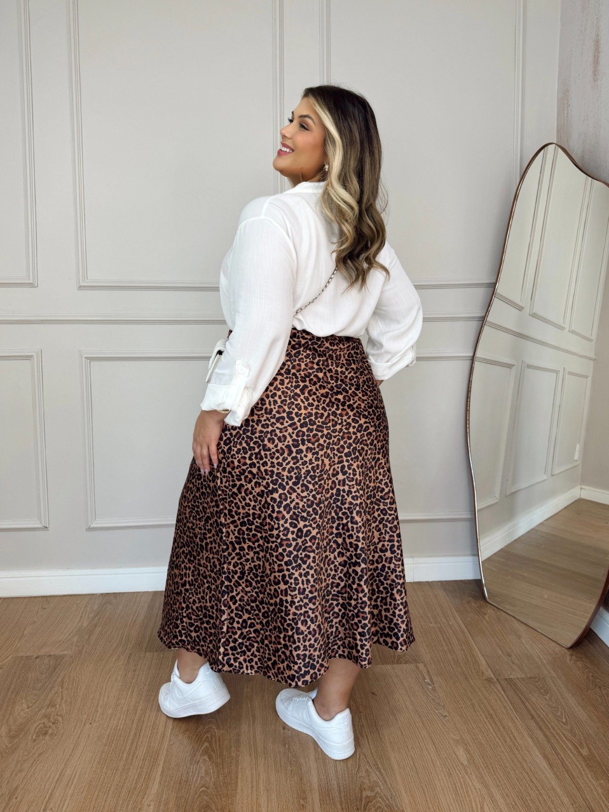 Animal Print Posthaus Saia Longa Saia Longa Cetim Animal Print