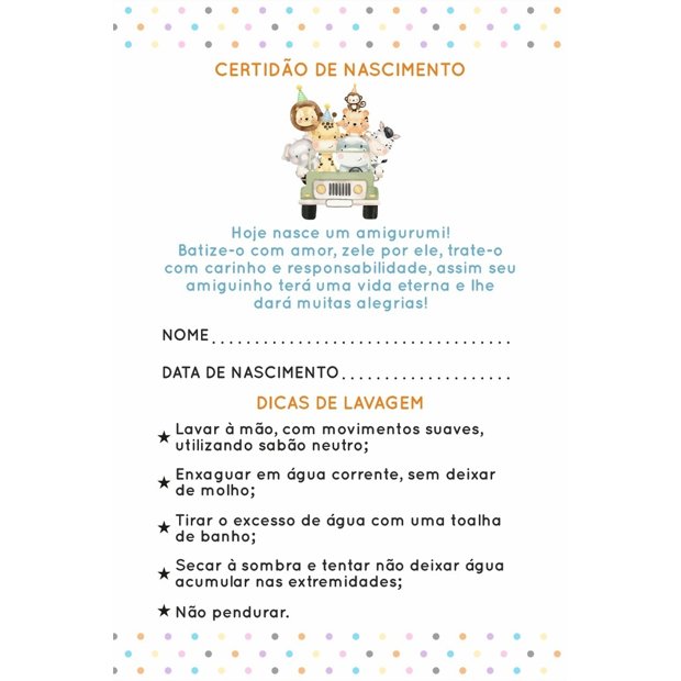 Certidão De Nascimento Amigurumi - PRONTA ENTREGA | Lurrie Etiquetas