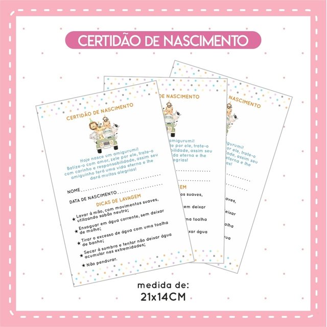 Certidão De Nascimento Amigurumi - PRONTA ENTREGA | Lurrie Etiquetas