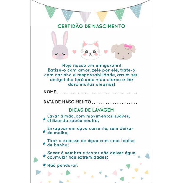 Certidão De Nascimento Amigurumi - PRONTA ENTREGA | Lurrie Etiquetas