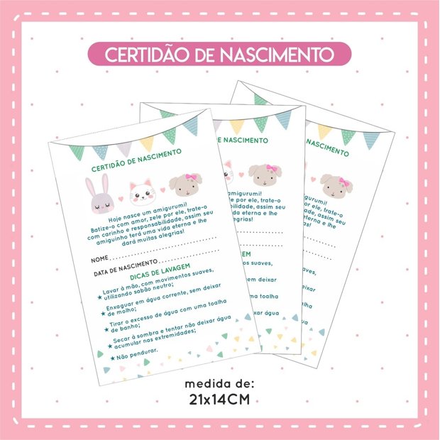 Certidão De Nascimento Amigurumi - PRONTA ENTREGA | Lurrie Etiquetas