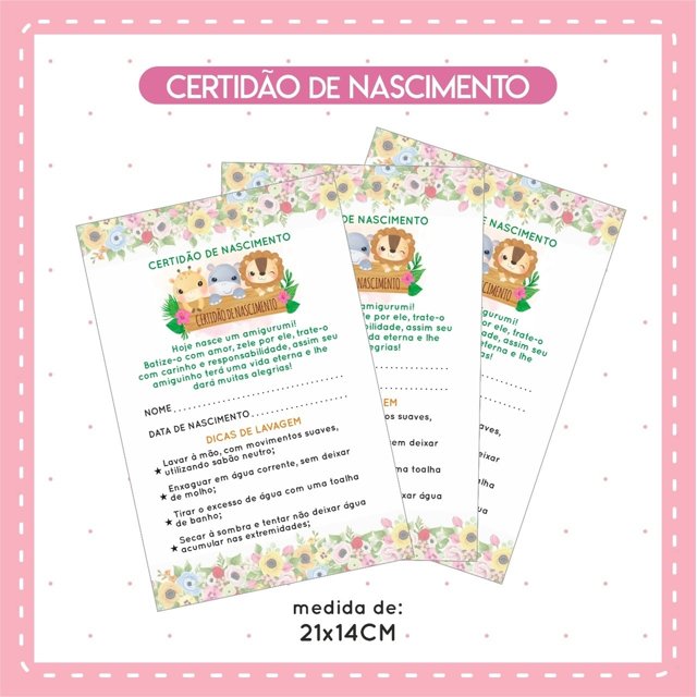 Certidão De Nascimento Amigurumi - PRONTA ENTREGA | Lurrie Etiquetas