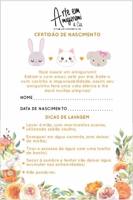 Certidão De Nascimento Amigurumi - PERSONALIZADO | Lurrie Etiquetas