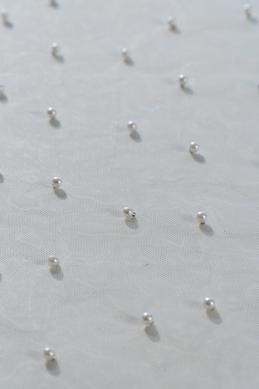 Tule Ilusion Bordado com Pérolas Branco Largura 1,40m