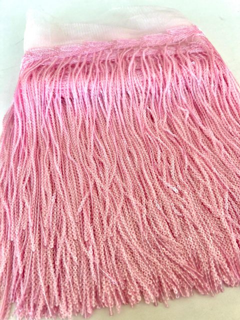 Franja Rosa Franja de Paetê Rosa Bebê - 20 cm de franjas. | Boutique dos Tecidos