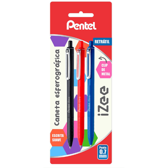 Stylo 4 Couleurs Pentel IZee - Pointe 1mm - Rechargeable - Triple Blister