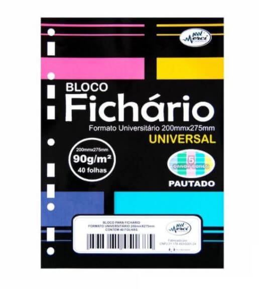 Folhas de Fichario 90g Pautadas Papel Preto Tamanho Universitário Merci ...