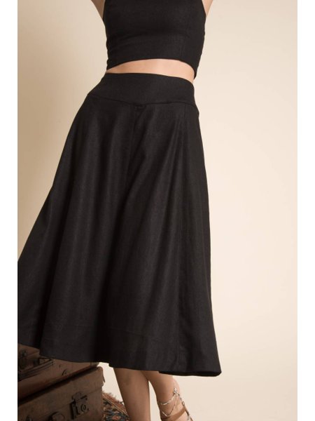 saia midi linho preta